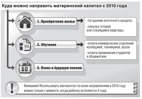 Куда можно направить материнский капитал с 2010 года